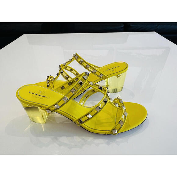 $1150 VALENTINO Garavani Platinum Rockstud Open Toe Plexi Heel Sandals Size 42 - Picture 15 of 16